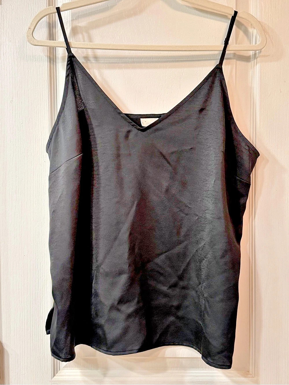 a new day Satin V-Neck Tank Top Black Camisole Large